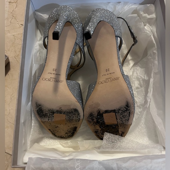 Jimmy Choo Women's Lang Glitter Leather Strappy High-Heel Sandals Size 39 - Picture 9 of 9